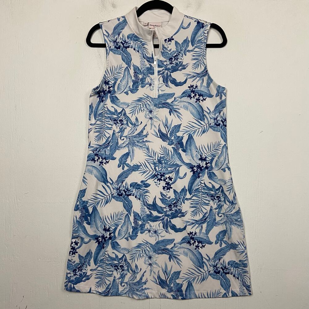 Tommy Bahama Golf Blue Tropical Floral Sleeveless 1/4 Zip Dress Size Medium